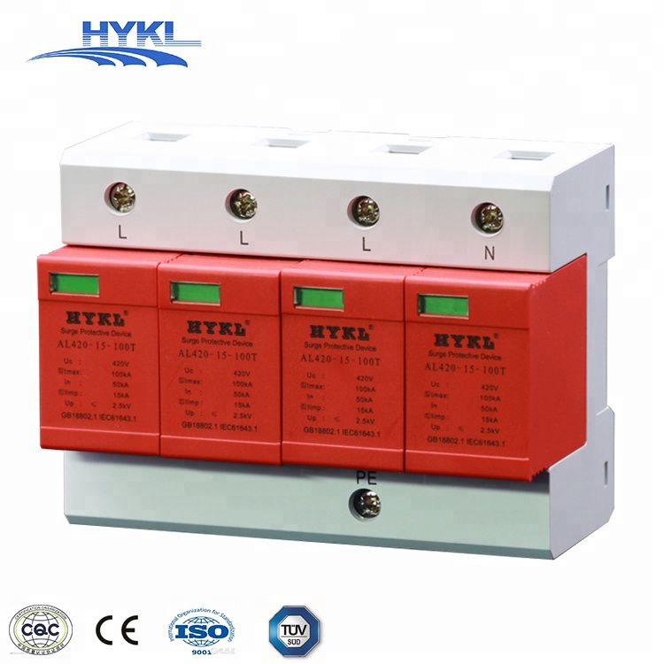 HYKL Class B+C Class I+II T1+T2 type three phase 4 pole SPD Surge Protection Devices