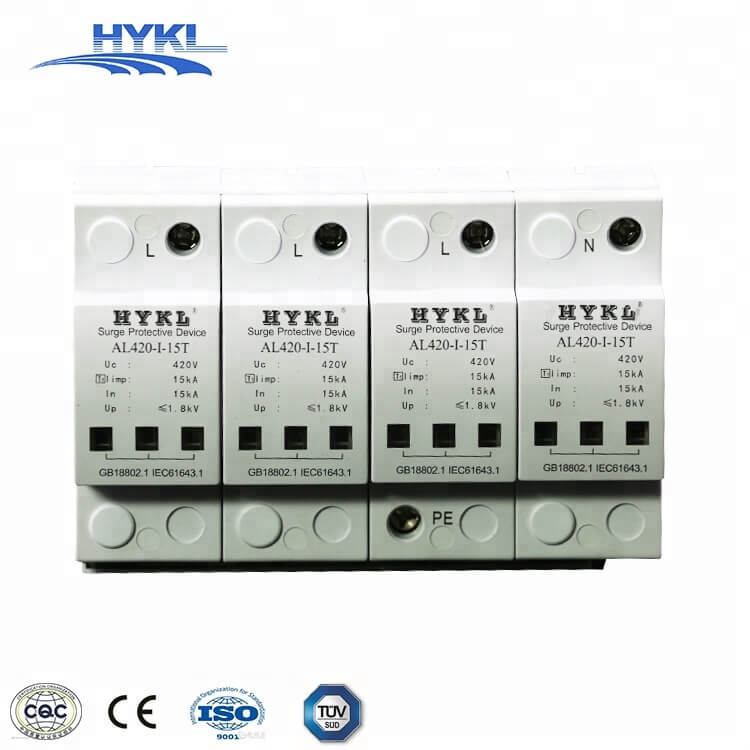 HYKL Uc 420Vac 15KA 3P+NPE Type 1 Lightning Protection Surge Protection Device 